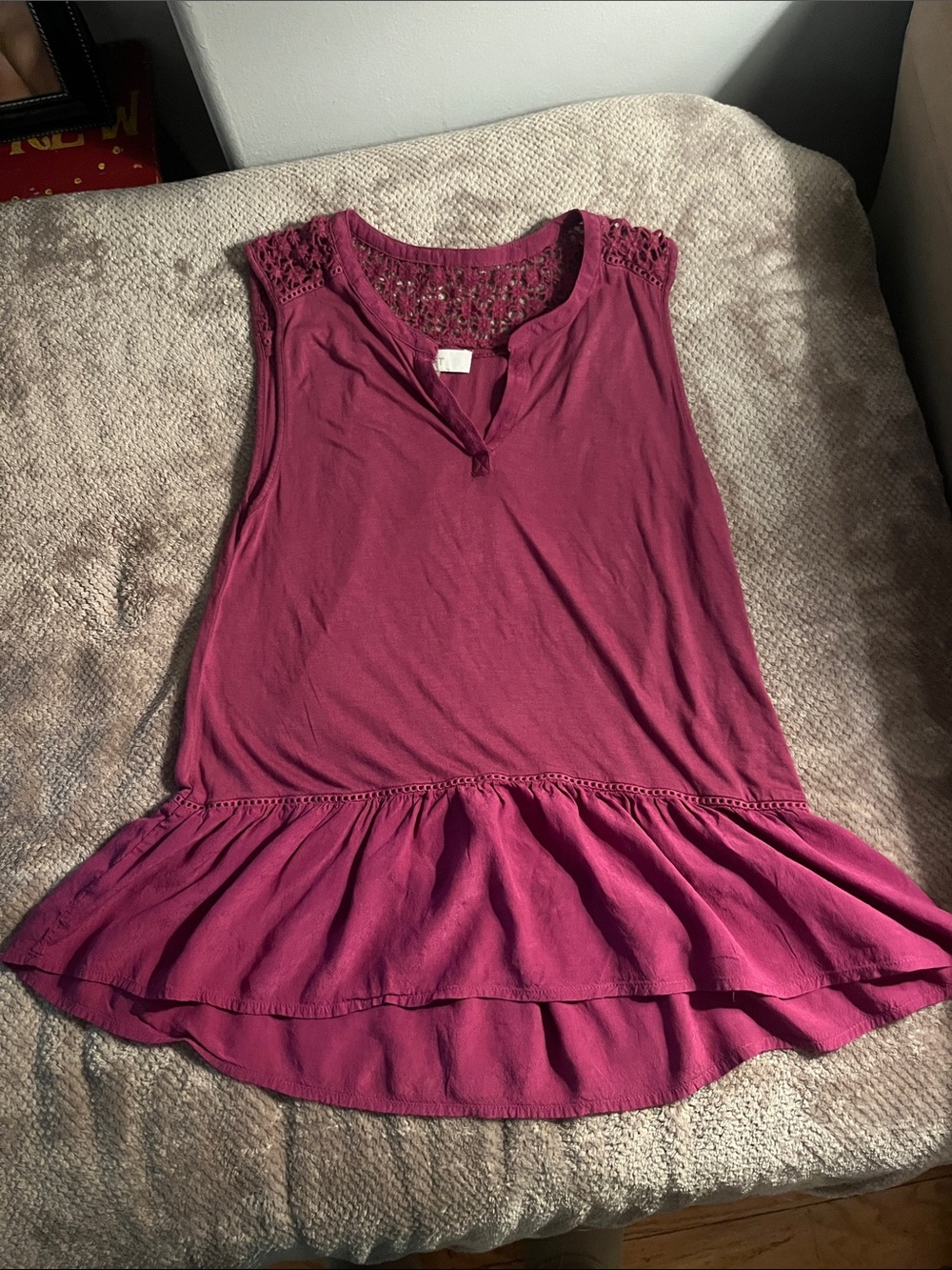 LOFT Berry Crochet-Shoulder Peplum Tank